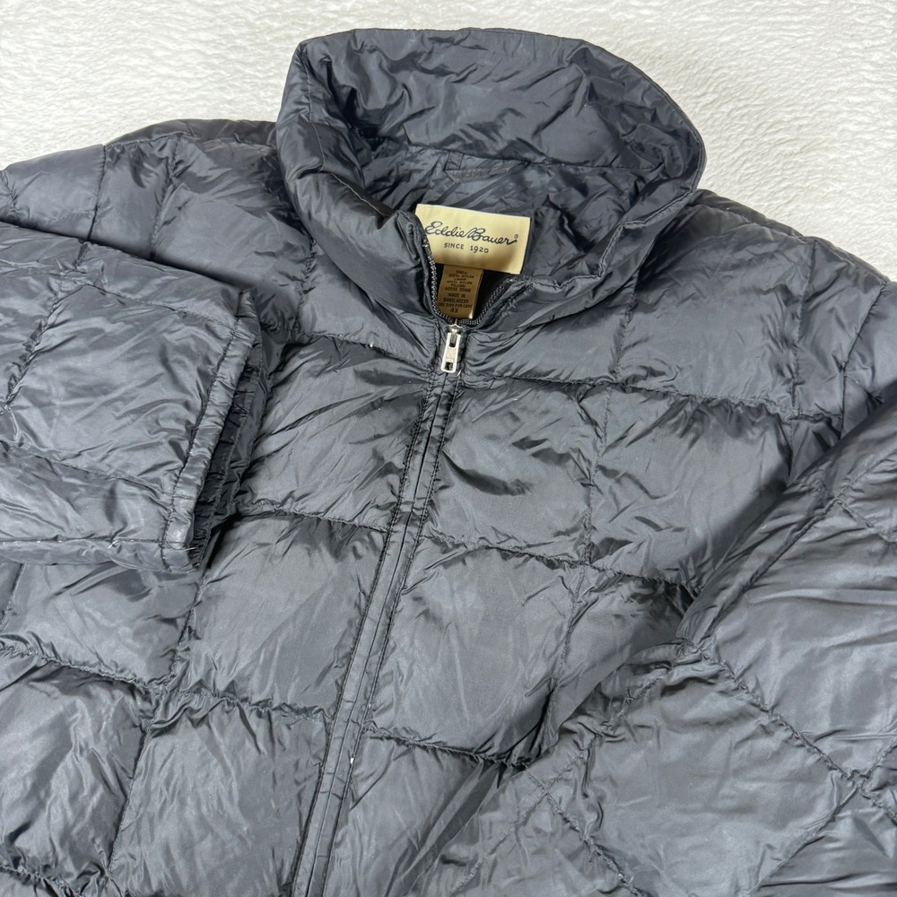 Eddie Bauer 1959 Womens 4X Black Nylon L/S Quilted Goose Down Puffer Jacket